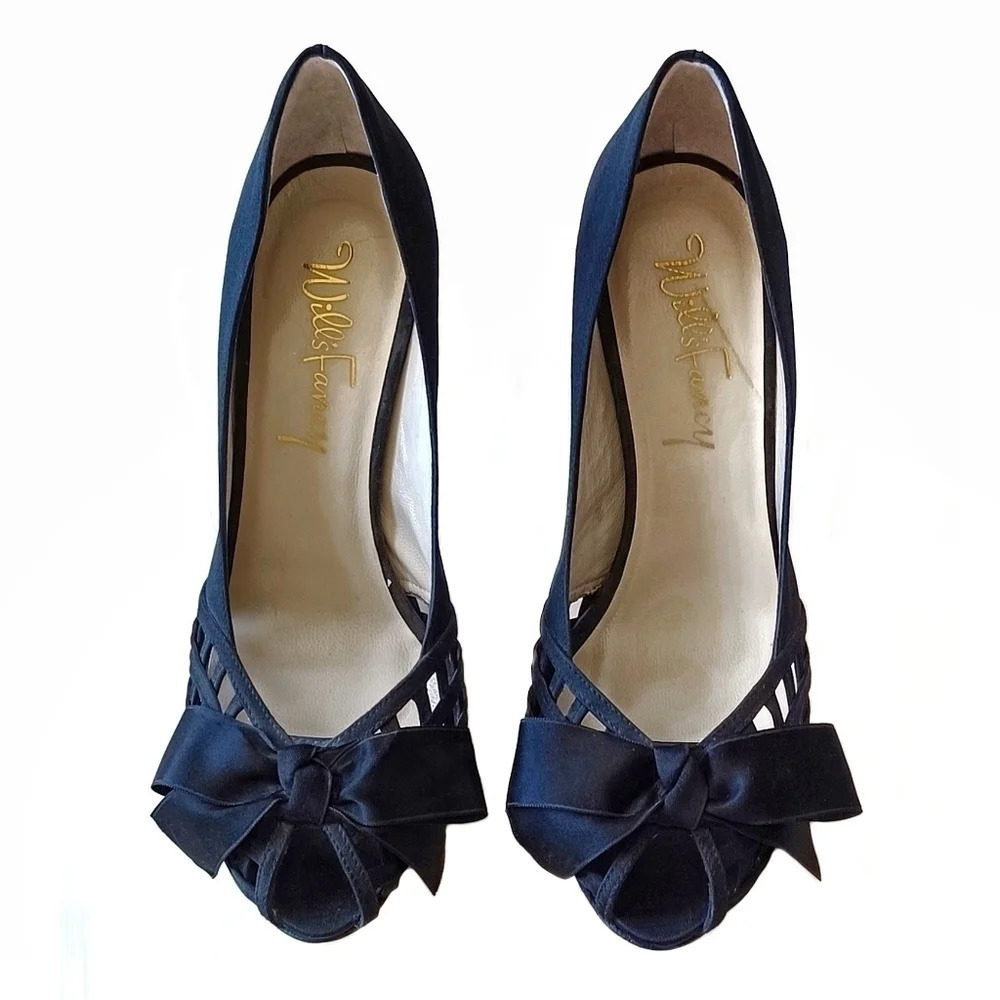 Wills Fancy Satin Evening Heels 6 Luxury Occasion Cocktail Black Tie - Picture 1 of 8